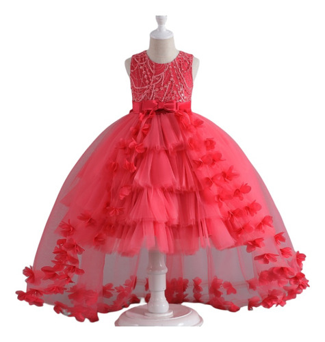 Vestido De Elegante Princesa Boda Niños Flores Fiesta Noche