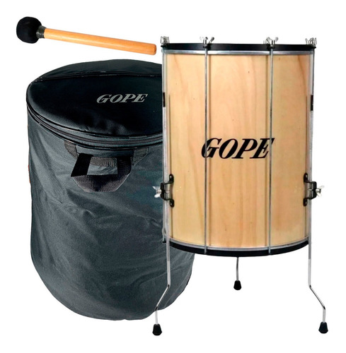 Kit Surdo Gope 18 Pol 60cm Madeira Natural Com Tripé+ Capa