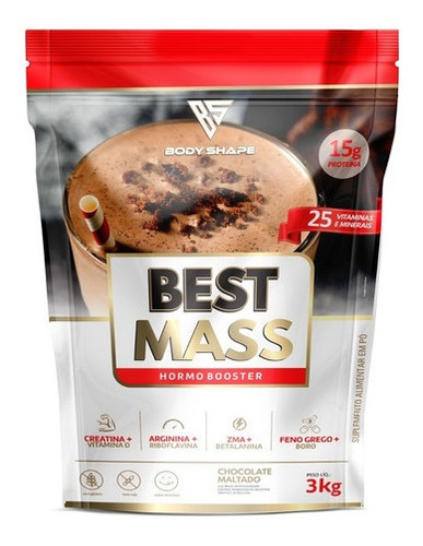 Hipercalórico Best Mass 3kg Hormo Boster - Body Shape Chocolate Maltado