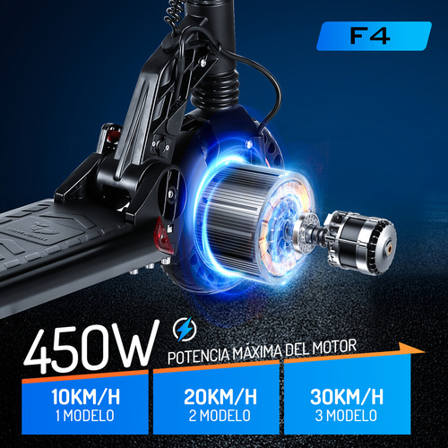 HONEY WHALE F4 Scooter Eléctrico Plegable para Adultos, Patin electrico con Motor de 450W, Velocidad Máxima 30KM/H Autonomía 13KM, 3 Velocidades, Llantas Sólidas HONEYWHALE