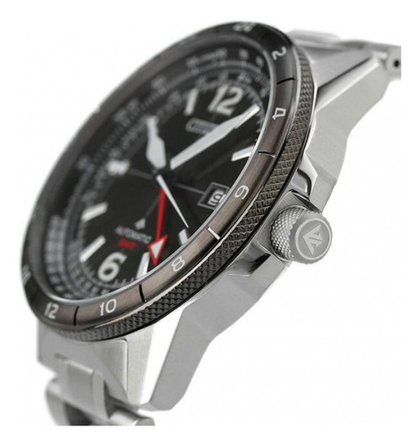 Citizen Black Dial Gmt Sky Promaster Nb6046-59e Correa Plata Bisel Plata Fondo Negro