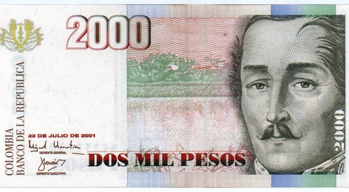 Colombia - 2.000 Pesos - 23 Julio 2001 - Estado Unc