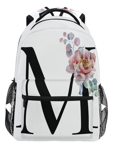 Mochila Diseño Letra M Flor Para Senderismo Viaje Informal