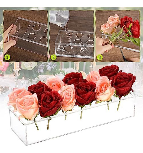 Jarrón Acrílico Uxcell, Centro De Mesa Rectangular Con Estam