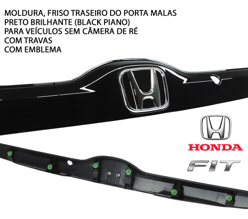 Acabamento Tampa Traseira C/ Emblema Honda Fit 2015 Até 2021
