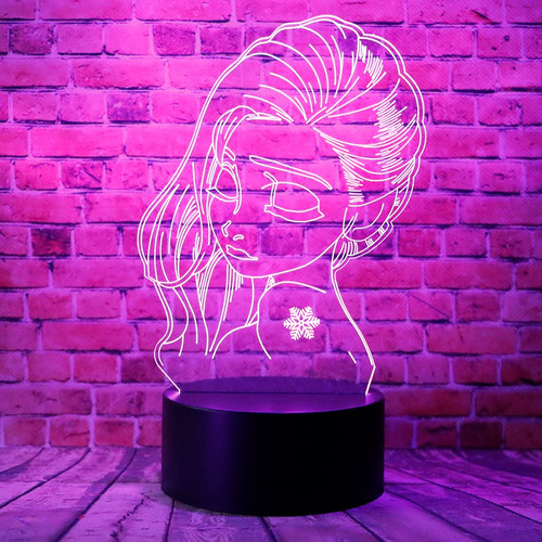 Linda Lampara Mesa Diseño Anime Princesa Elsa 3d Ilusion Led