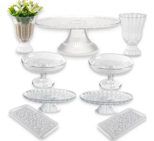 Kit ​Lapidado- 1 Boleira+ 4 Médio + 2 Bandejas Luxo + 2 Vaso