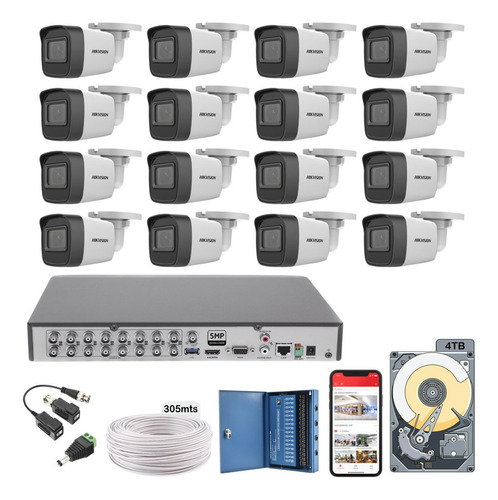 Kit Cctv 16 Camaras 5mp Fuente De Poder 305mts Utp 4tb