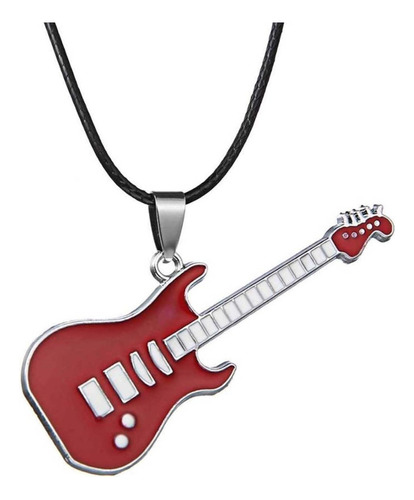 Collar Guitarra Roja Con Plateado