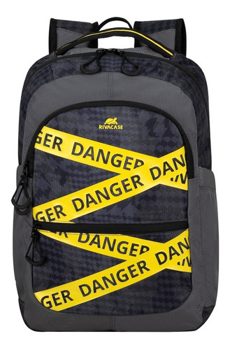 Rivacase 5431 Mochila Escolar Danger 20l Gris Resistente Al Agua, Laptop 15.6 , Bolsillo Oculto Y Dos Laterales, Compart