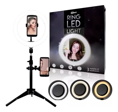 Ring Light Com Tripé 1,02mt 64 Led 5w 3 Tons 25cm Gb54372 Cor da estrutura Preto