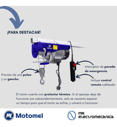 Malacate Aparejo Electrico Motomel 500kg 220v // Mae200