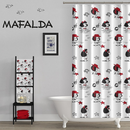 Imagen 2 de 7 de Cortina De Baño Mafalda Extra Gruesa C/ Ganchos