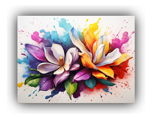 90x60cm Pintura Abstracta Magnolias Colores Arcoíris Flores