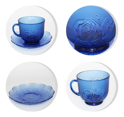 Jogo Xícaras Com Pires Azul Para Café Chá 200ml 12peças