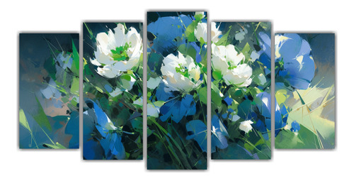 200x100cm Cuadro Flores Verdes Y Azules En Cinco Artes Creat