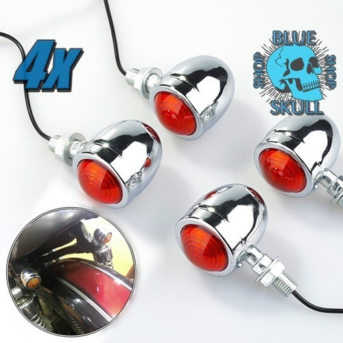 4 Mini Pisca Seta Em Metal P/ Moto Custom Bobber Cafe