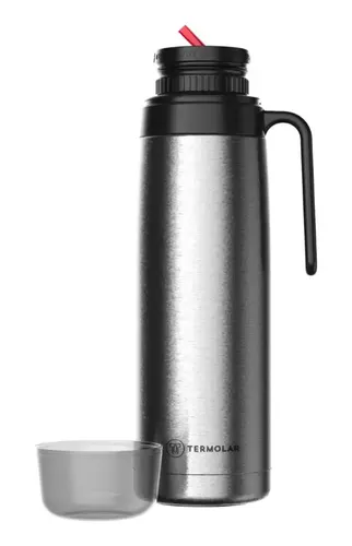 Garrafa térmica Termolar R-Evolution de 1 litro em aço inoxidável com alça lateral e copo acoplado na base