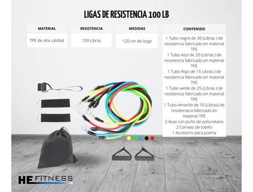Set De Ligas De Resistencia Para Ejercicio En Casa 11 Pzs