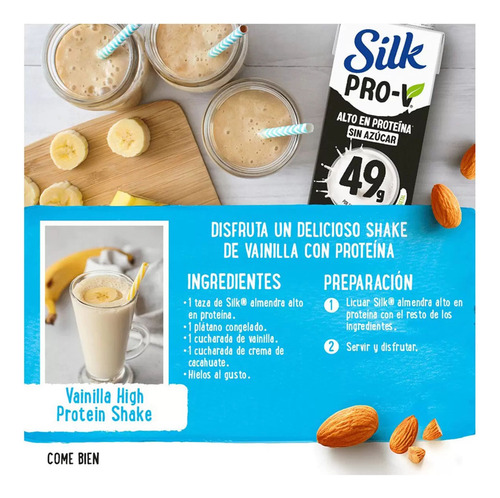 Bebida De Almendra Sin Azúcar Silk Pro-v 6 Pz De 946 Ml