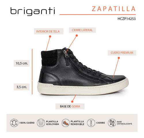 Zapatilla Cuero Hombre Nautico Sneaker Botita Lisa Briganti
