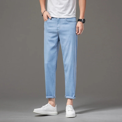 Jeans Finos De Color Claro Para Hombre De Verano, Moda De Ne