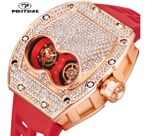 Relojes De Pulsera De Cuarzo Con Diamantes Completos Para Ho Color Del Bisel Rose Red