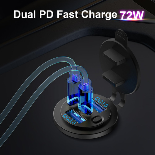 Cargador De Coche Usb C Pd 30 W 2 Puertos 3.0 12 V Impermeab Paq De 2