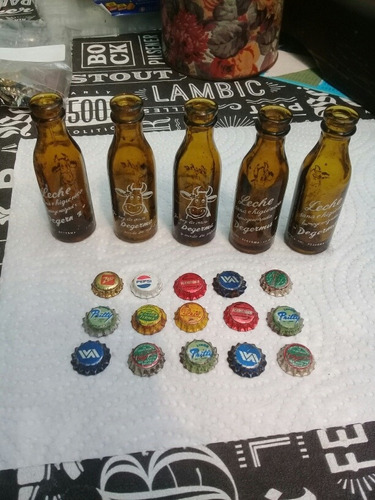 Antiguas Mini Botellitas Y Chapitas Lote Completo 