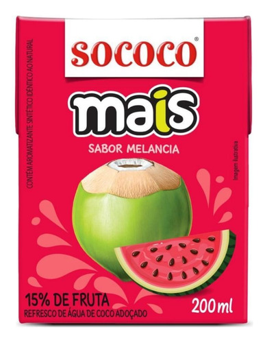 Água De Coco Sococo Mais Melancia 200ml 