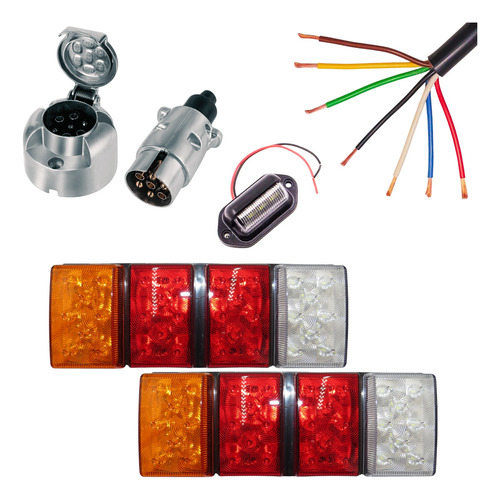 Foco Trasero Led 12/30v Carro Arrastre Cable 10 Mts +patente