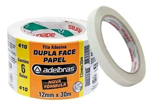 Adelbras dupla face papel kit 6 fita adesiva 12mmx30m cor branca