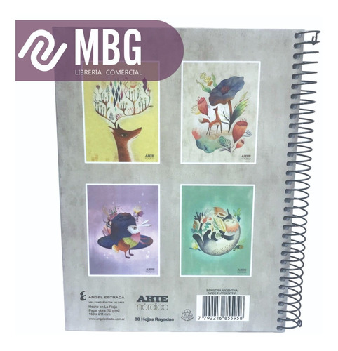 Cuaderno A5 Arte Nórdico 16 X21cm Espiral 80 Hojas Tapa Dura