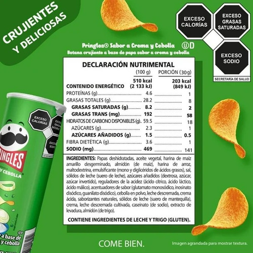 2 Pzs Papas Pringles Sabor A Crema Y Cebolla 124 G