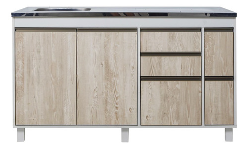 Combo Bajo Mesada 140 Cm Ricchezze Sorrento + Alacena + Tolva Portahorno 210x60 Cm + Despensero 210x45 + Mesada Johnson Acero Inoxidable Bacha Simple