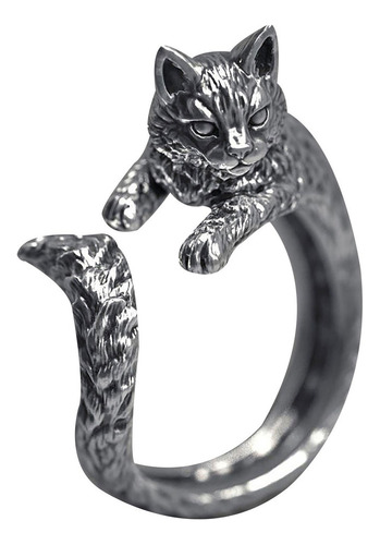 Anillo Vintage Tailandés De Plata Gato Mascota Live Boca Ani