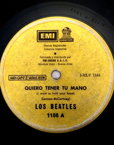 Beatles Single Quiero Tener Tu Mano. Etiqueta Amarilla 1186