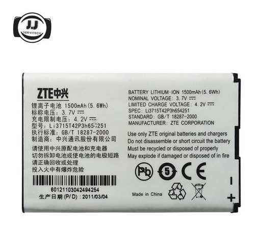 Bateria Pila Zte V8110 Li3715t42p3h654251 1500 Mah Original