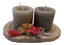Comprar Porta Vela De Cemento Con 2 Velas Cilíndricas Y Decorado