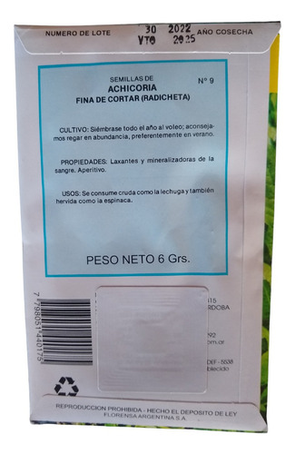 Semilla Huerta Achicoria Hoja Fina