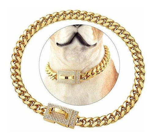 Tobetrendy Collar De Cadena De Perro De Oro Con Diseño De He