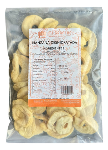 Manzana Deshidratada En Rodajas 500 G Sin Azúcar Añadida