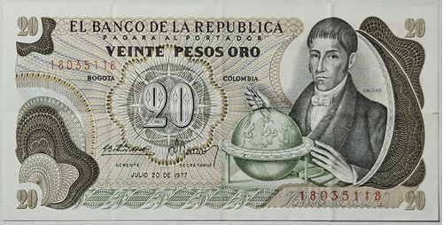 Billete 20 Pesos 20/jul/1977 Colombia Vf-xf