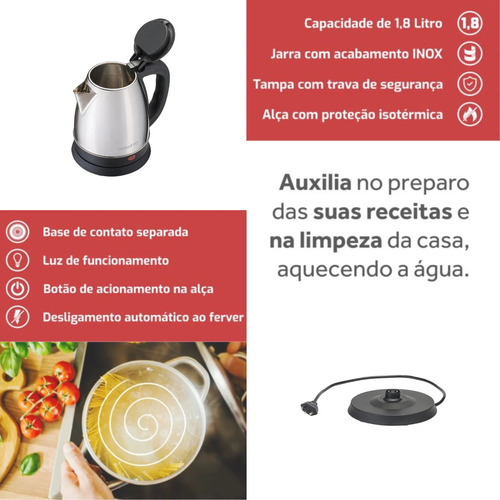 Chaleira elétrica Agratto CE inox 127V 1.8L