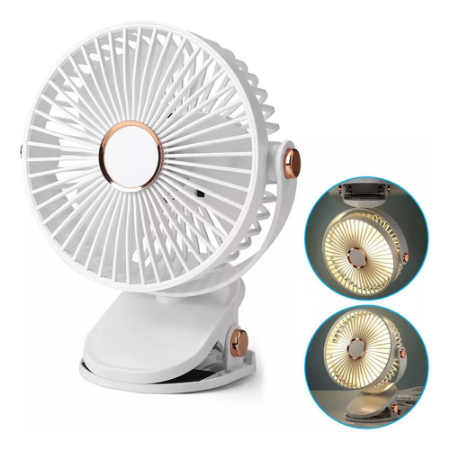 Ventilador De Mesa Con Luz Recargable Clip 5 Velocidades