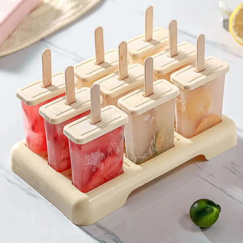 Juego De 9 Moldes Para Paletas Helado Con Bandeja Amarilla -
