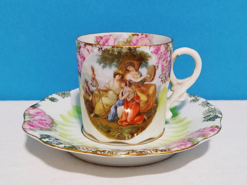 Taza Para Café Colección Porcelana Alemana Saxe Con Escena