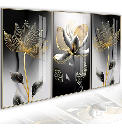 Quadro Decorativo Flor Preta Gold Flores Pintura Quarto Sala Cor . Cor da armação Borda Infinita