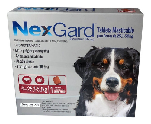 Antipulgas Y Garrapatas Nexgard Para Perros De 25 A 50 Kg