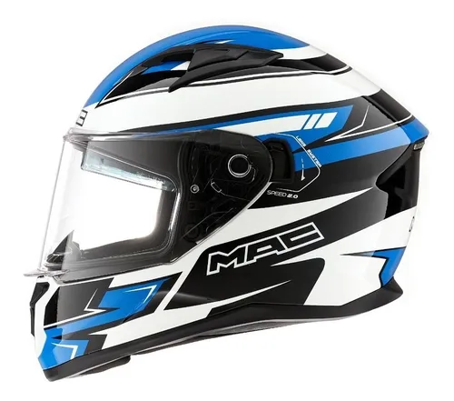 Casco Moto Doble Visor Mac Speed 2.0 Apex Azul Blanco Negro
